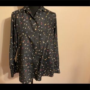 Evan Picone size 8 confetti blouse black silk